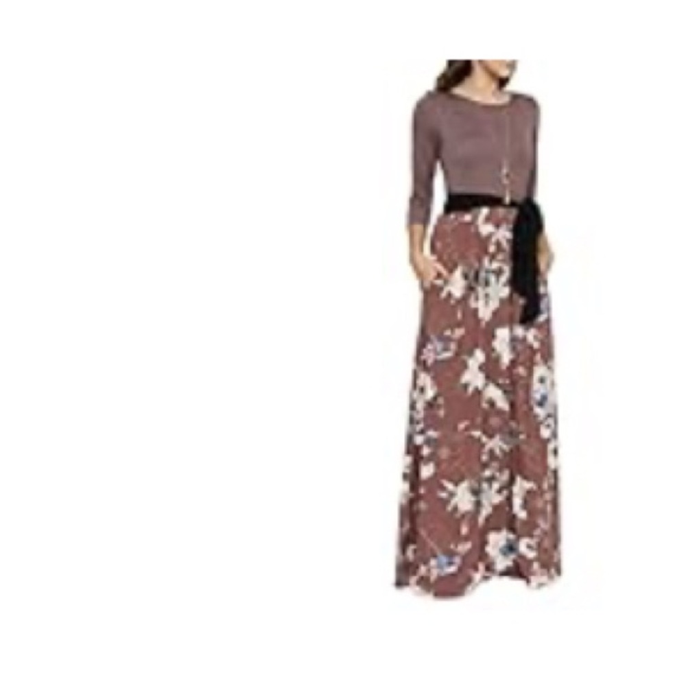 Floral Maxi Dress with Black Belt pink and floral print size medium